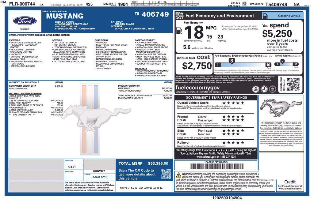new 2026 Ford Mustang car, priced at $51,895