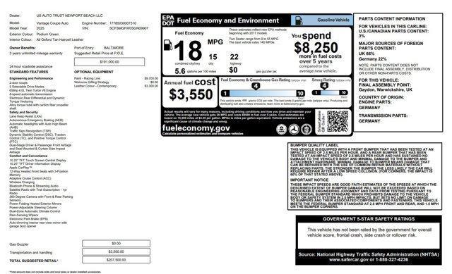 used 2025 Aston Martin Vantage car, priced at $195,000