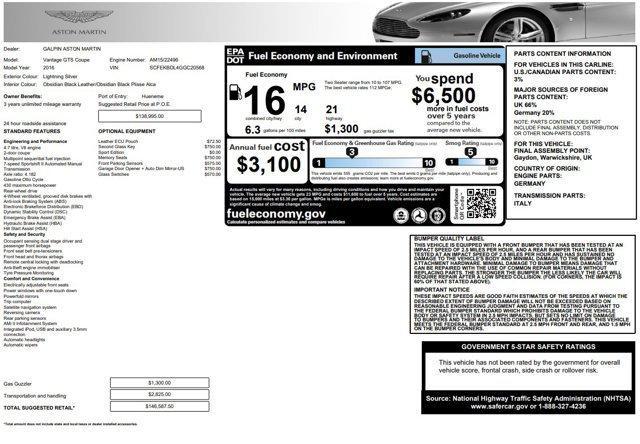 used 2016 Aston Martin V8 Vantage S car, priced at $74,998