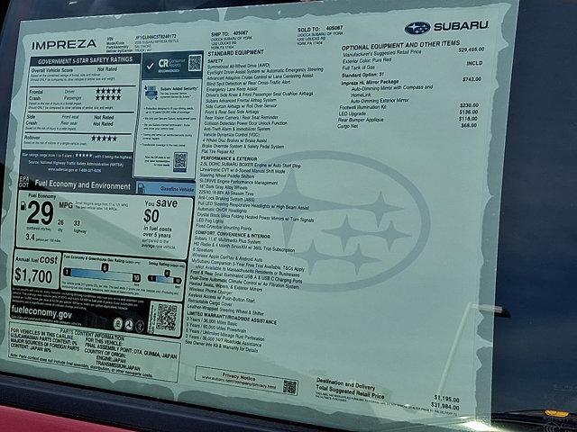 new 2026 Subaru Impreza car, priced at $31,024