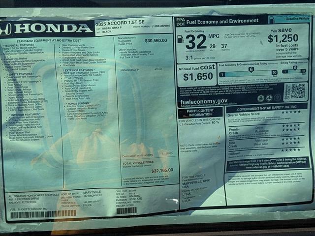 new 2025 Honda Accord car, priced at $30,705