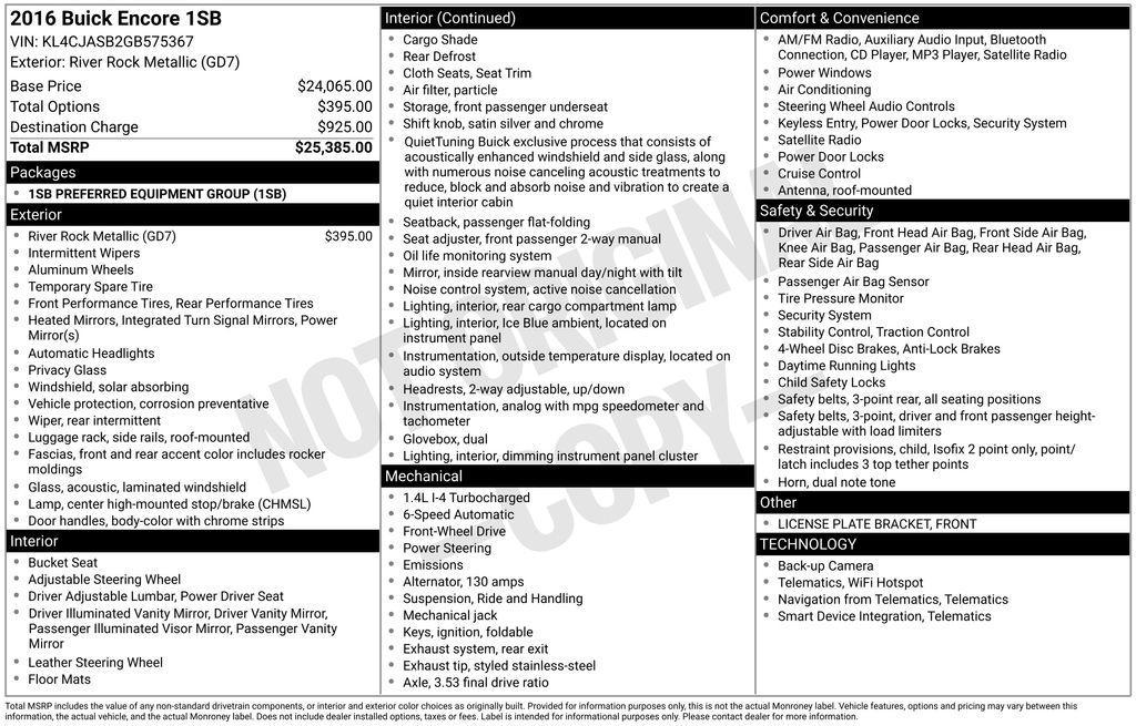 used 2016 Buick Encore car, priced at $11,997