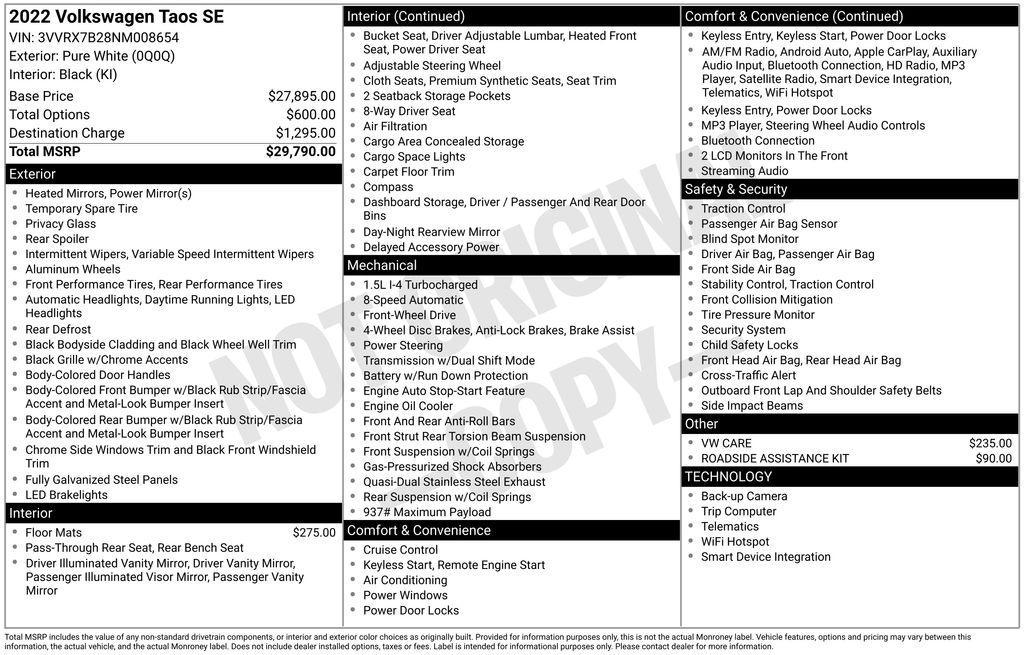 used 2022 Volkswagen Taos car, priced at $16,477