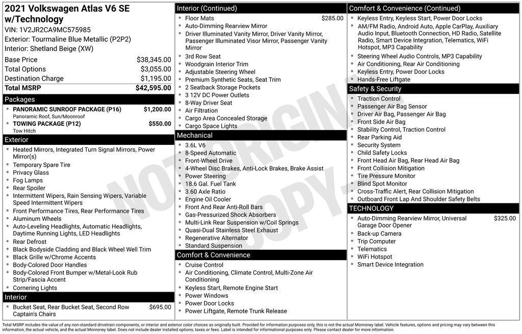 used 2021 Volkswagen Atlas car, priced at $19,077