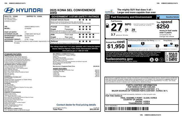 used 2025 Hyundai Kona car, priced at $25,798