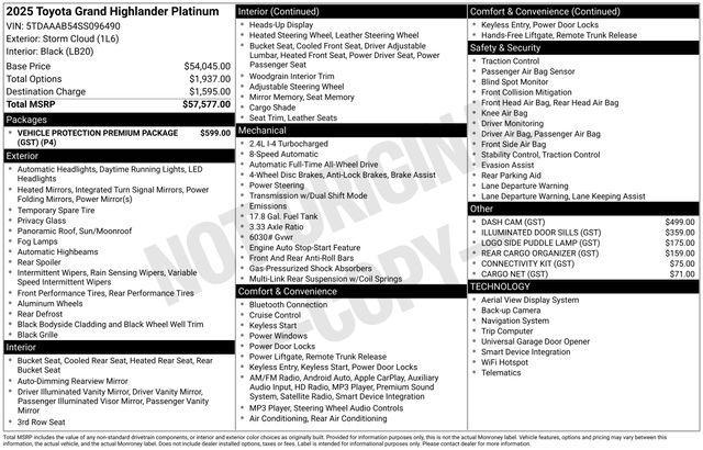 used 2025 Toyota Grand Highlander car, priced at $54,799