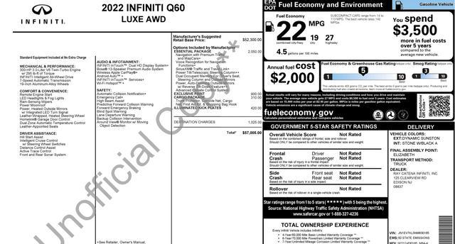 used 2022 INFINITI Q60 car, priced at $37,000