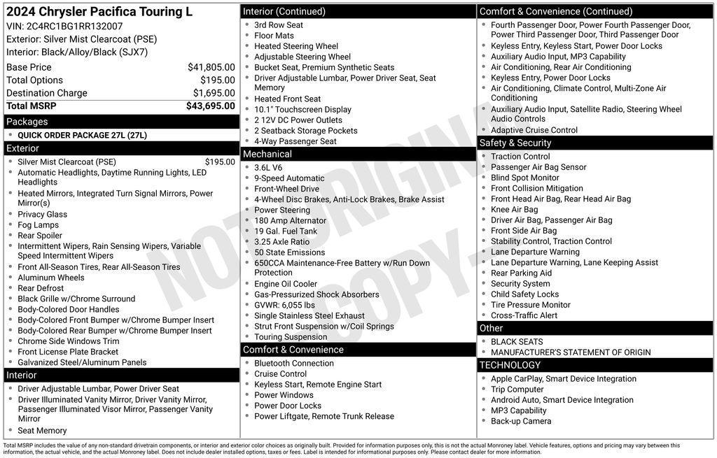 used 2024 Chrysler Pacifica car, priced at $29,987