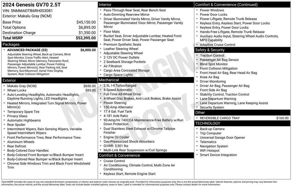 used 2024 Genesis GV70 car, priced at $36,540