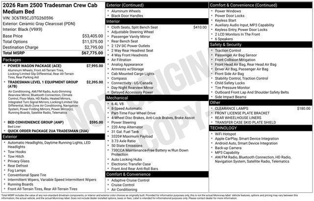 new 2026 Ram 2500 car, priced at $57,332