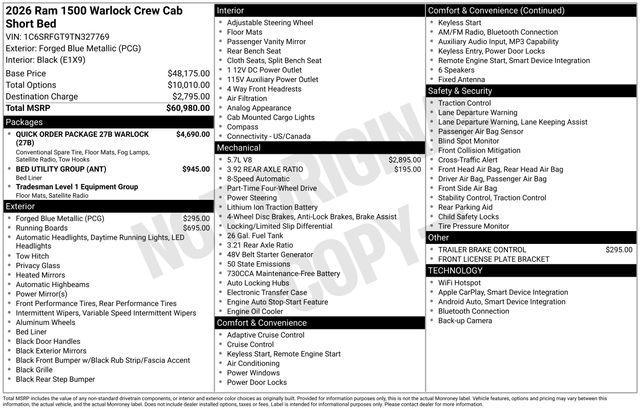 new 2026 Ram 1500 car, priced at $57,867