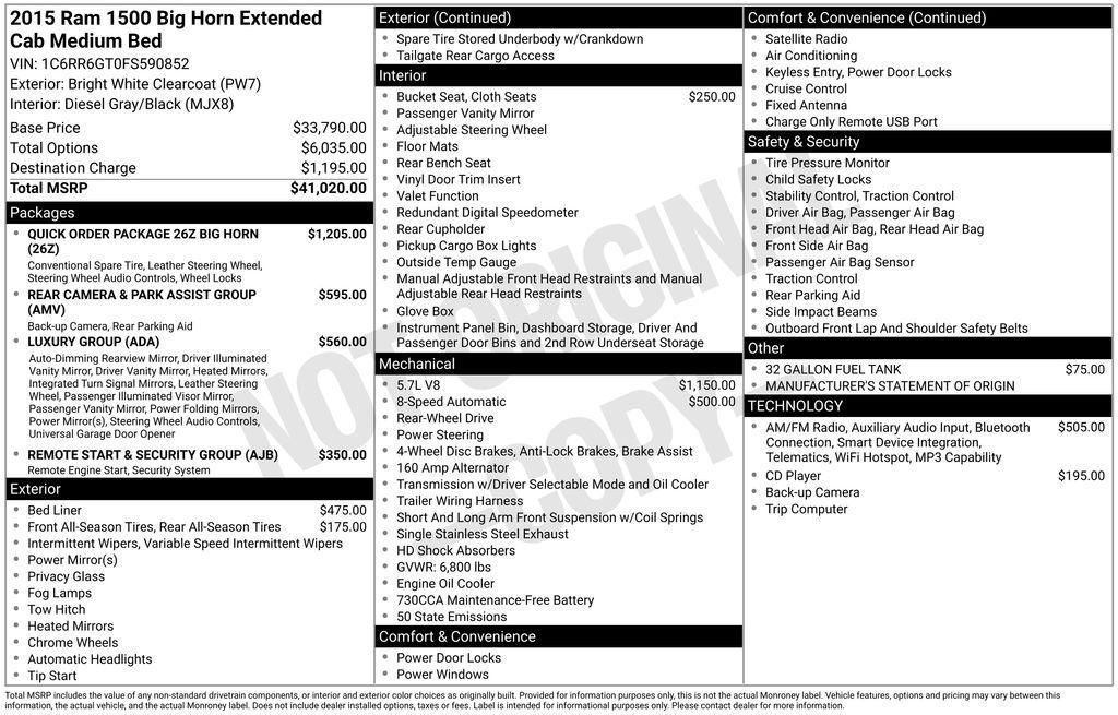 used 2015 Ram 1500 car, priced at $17,300