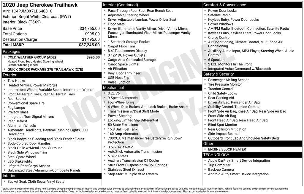 used 2020 Jeep Cherokee car, priced at $18,700