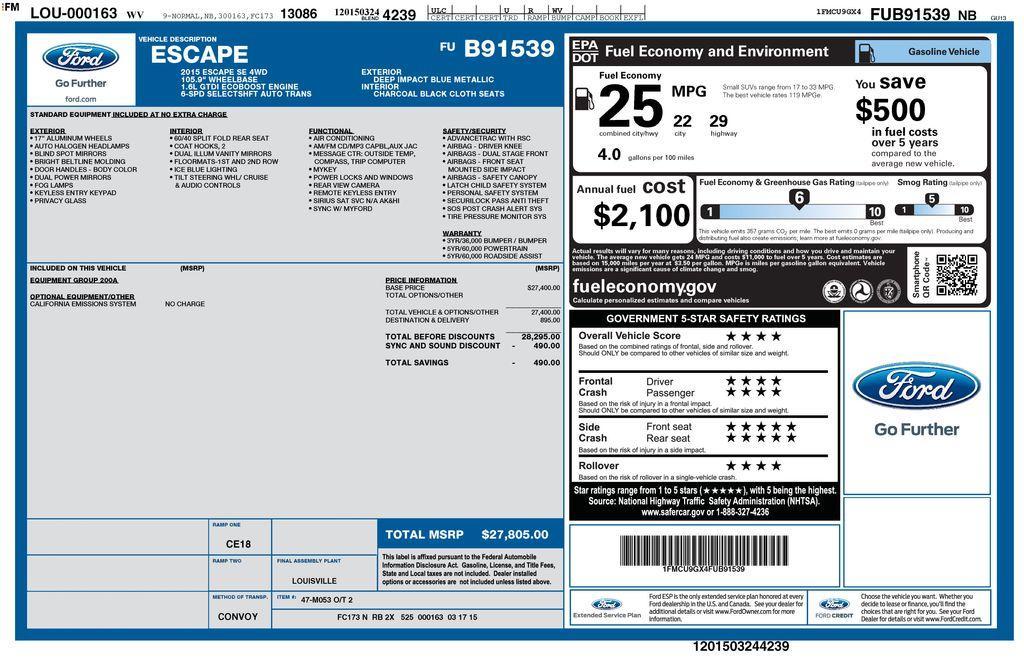 used 2015 Ford Escape car, priced at $8,800