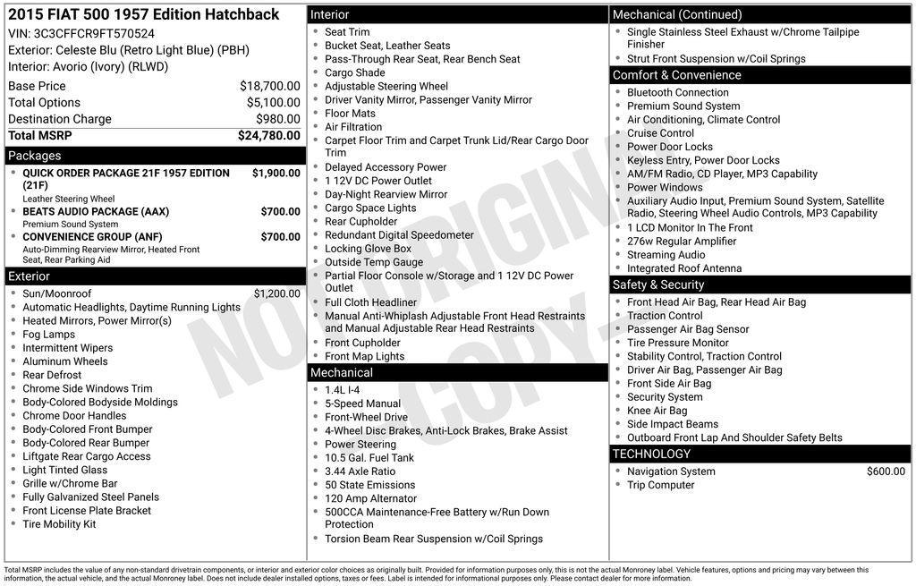 used 2015 FIAT 500 car, priced at $9,000