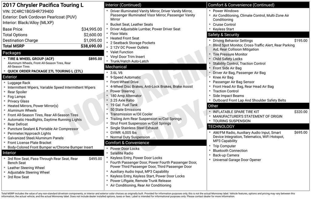 used 2017 Chrysler Pacifica car, priced at $10,300