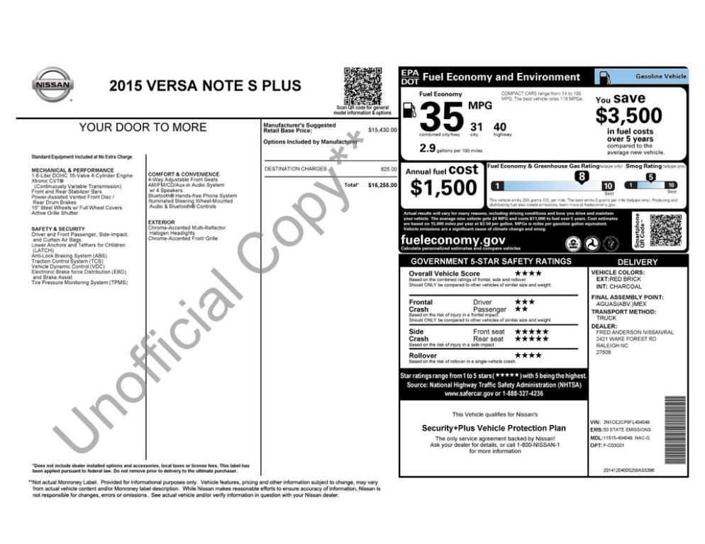 used 2015 Nissan Versa Note car, priced at $6,600