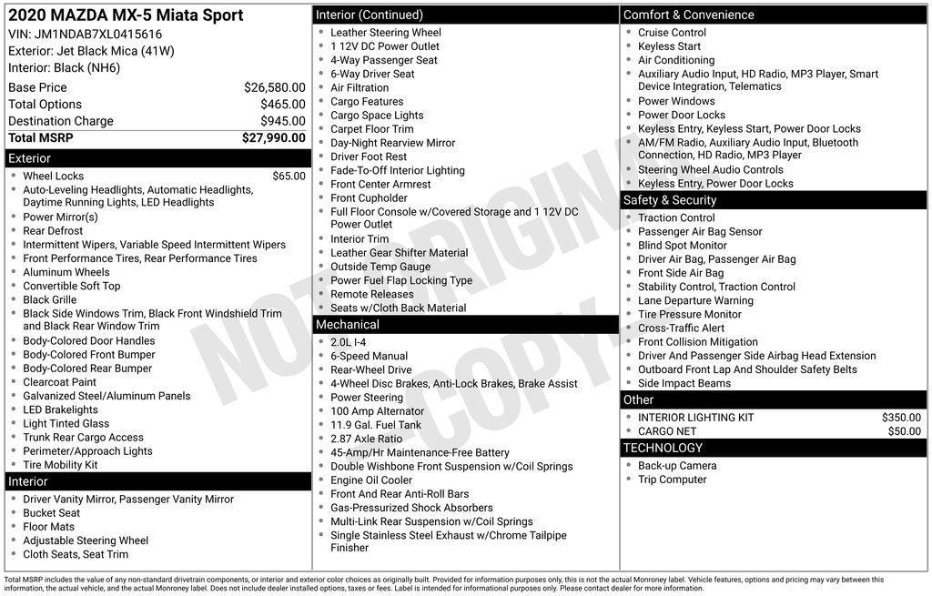 used 2020 Mazda MX-5 Miata car, priced at $19,200