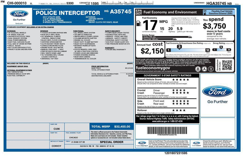 used 2017 Ford Utility Police Interceptor car, priced at $10,797