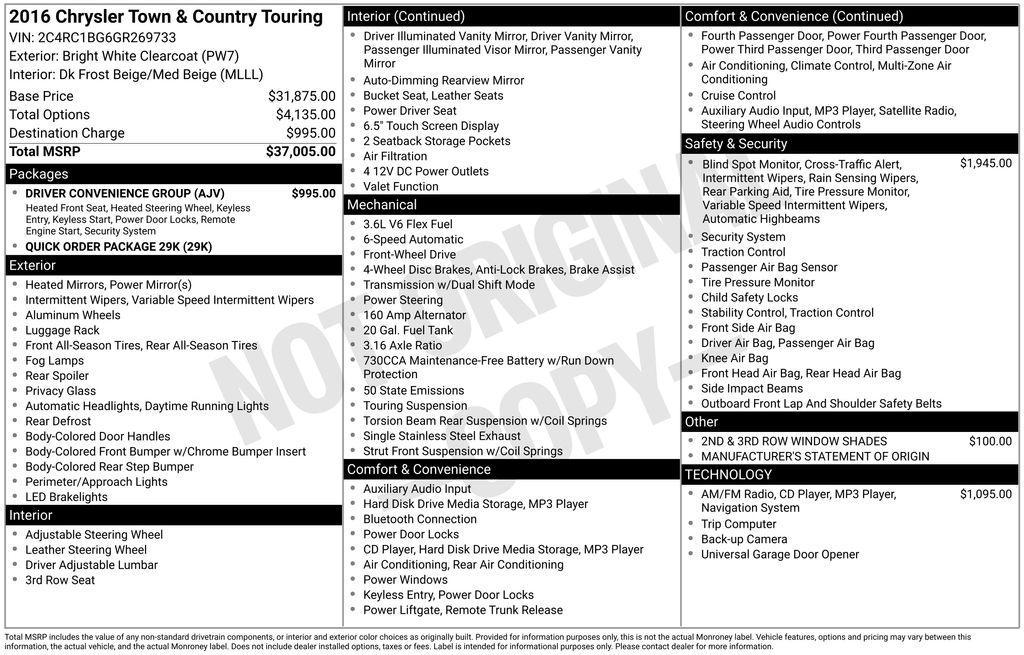 used 2016 Chrysler Town & Country car, priced at $11,697