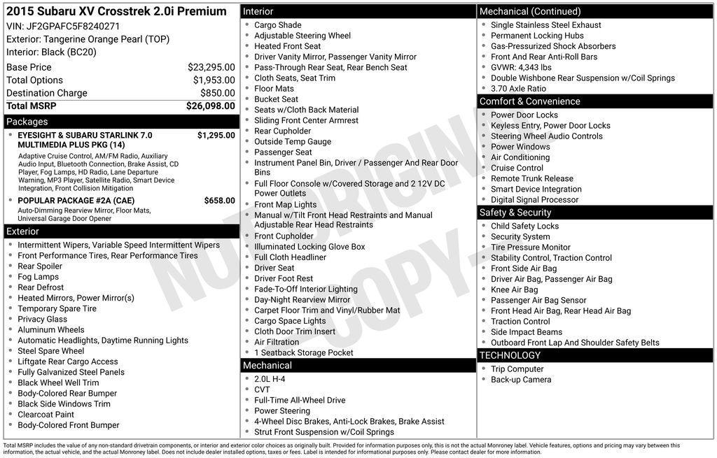 used 2015 Subaru XV Crosstrek car, priced at $13,585