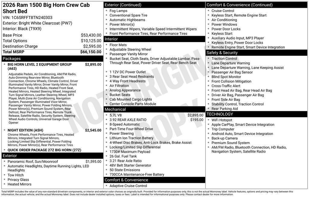 new 2026 Ram 1500 car, priced at $53,019