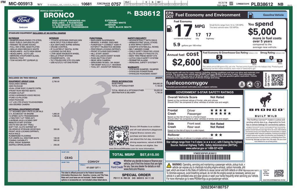 used 2023 Ford Bronco car, priced at $44,400