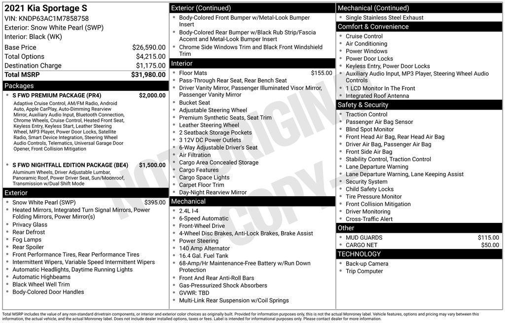 used 2021 Kia Sportage car, priced at $16,800