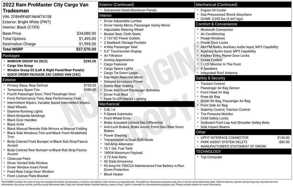 used 2022 Ram ProMaster City car, priced at $16,500