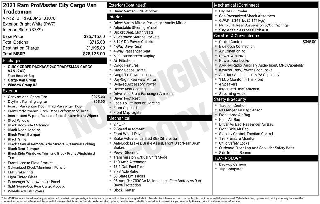used 2021 Ram ProMaster City car, priced at $18,200