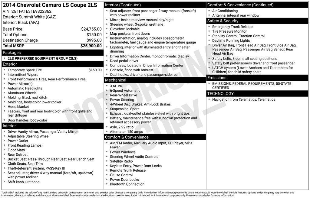 used 2014 Chevrolet Camaro car, priced at $9,600