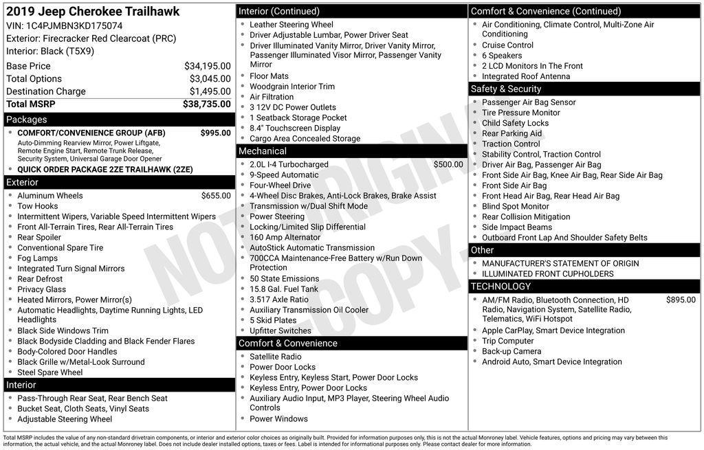 used 2019 Jeep Cherokee car, priced at $17,200