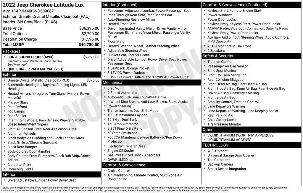 used 2022 Jeep Cherokee car, priced at $20,850