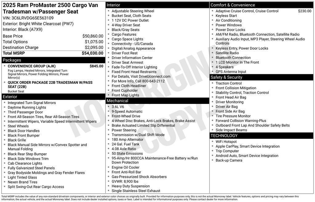 new 2025 Ram ProMaster 2500 car, priced at $45,582