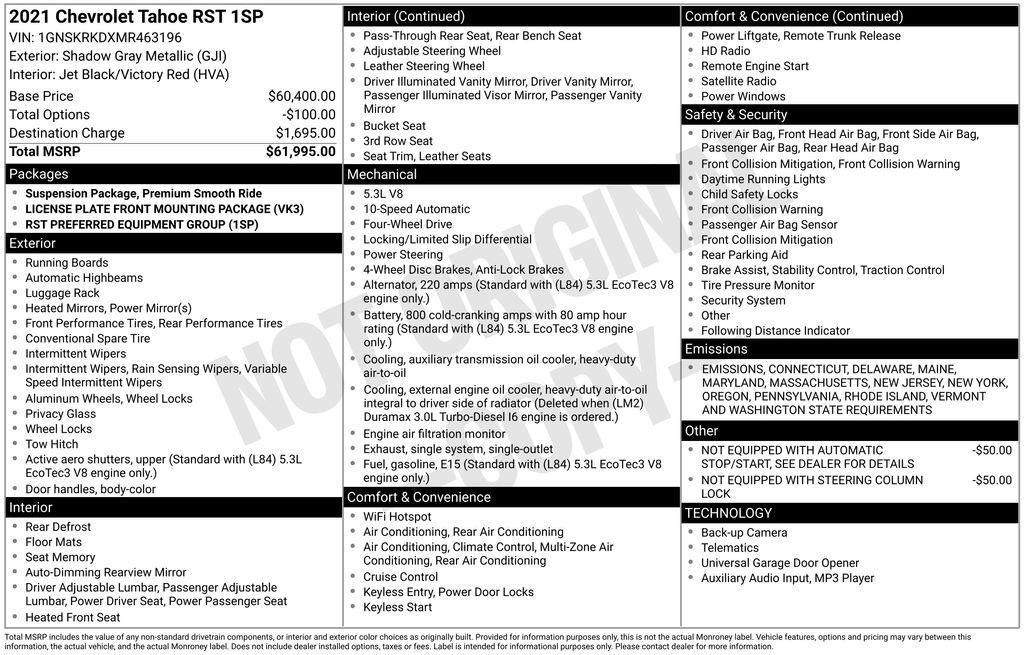 used 2021 Chevrolet Tahoe car, priced at $48,000