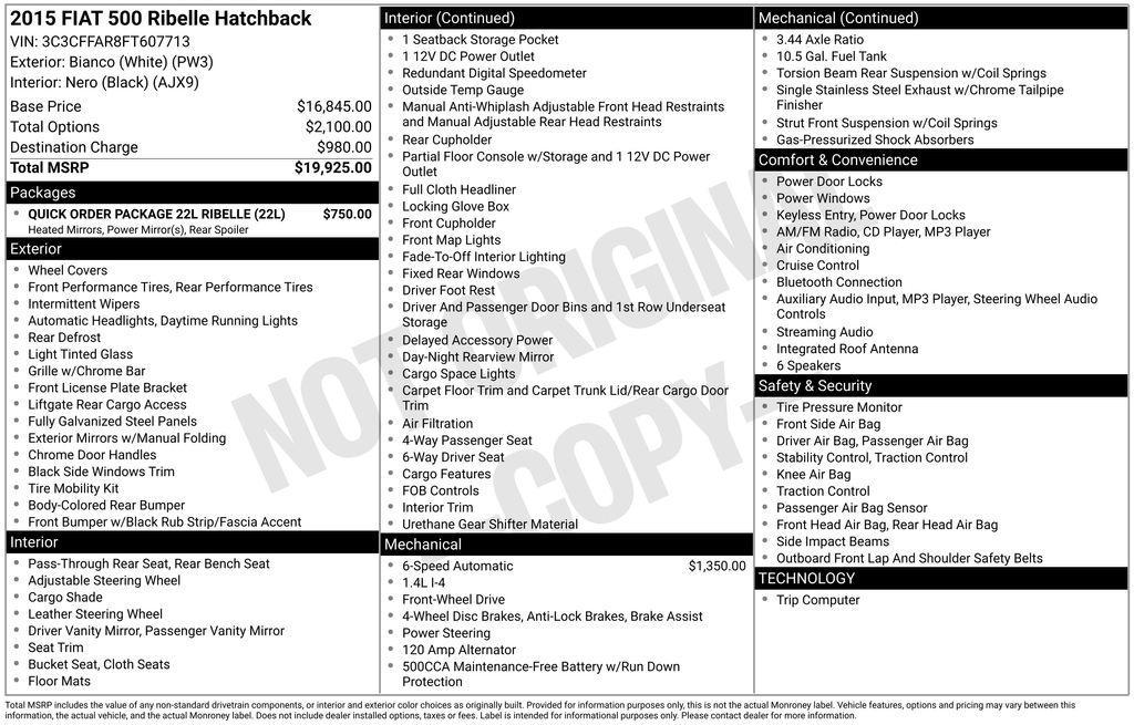 used 2015 FIAT 500 car, priced at $7,811