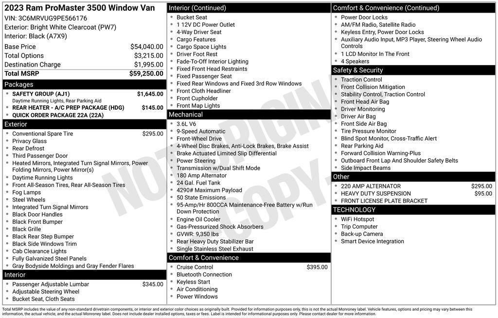 used 2023 Ram ProMaster 3500 Window Van car, priced at $42,500