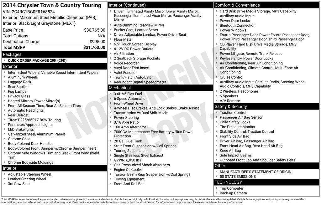 used 2014 Chrysler Town & Country car, priced at $9,997
