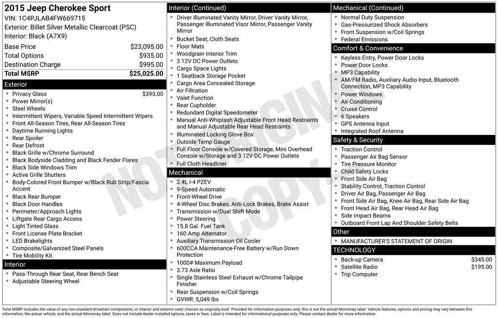 used 2015 Jeep Cherokee car, priced at $9,000