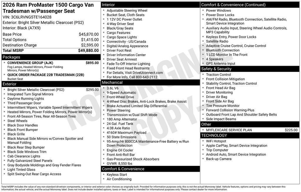 new 2026 Ram ProMaster 1500 car, priced at $46,573