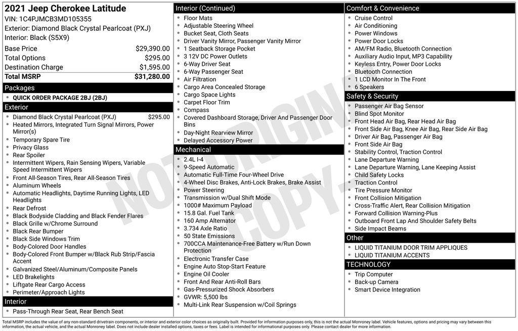 used 2021 Jeep Cherokee car, priced at $19,500