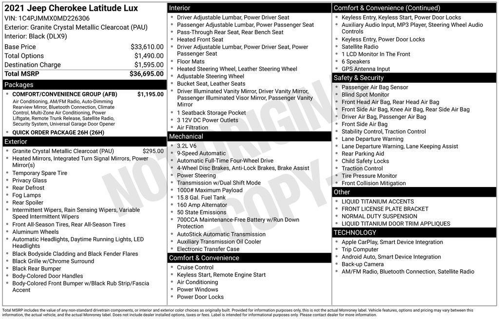 used 2021 Jeep Cherokee car, priced at $20,450