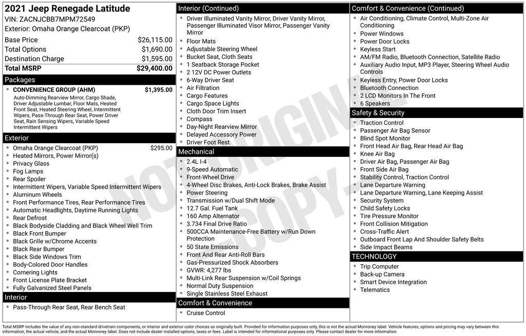 used 2021 Jeep Renegade car, priced at $17,300