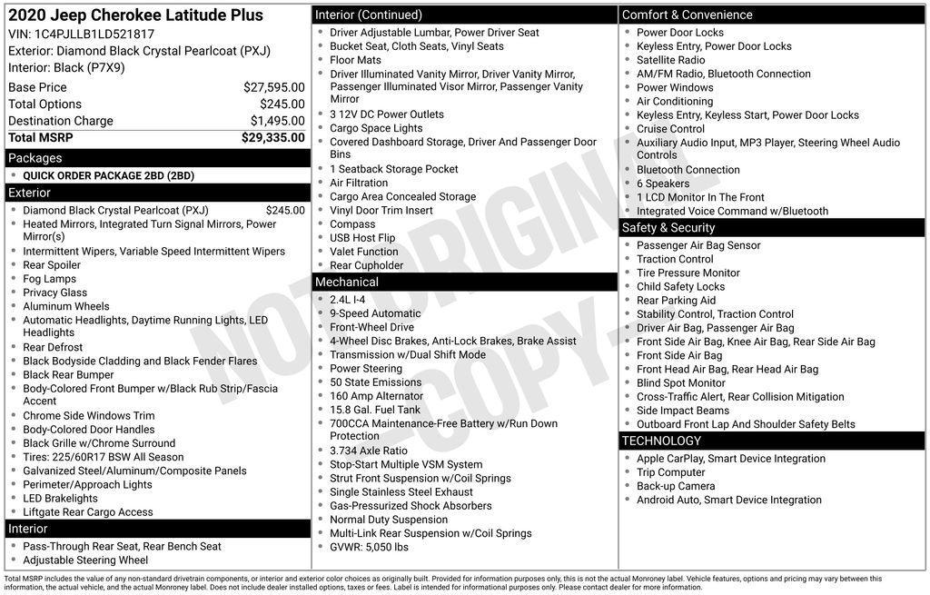 used 2020 Jeep Cherokee car, priced at $14,800