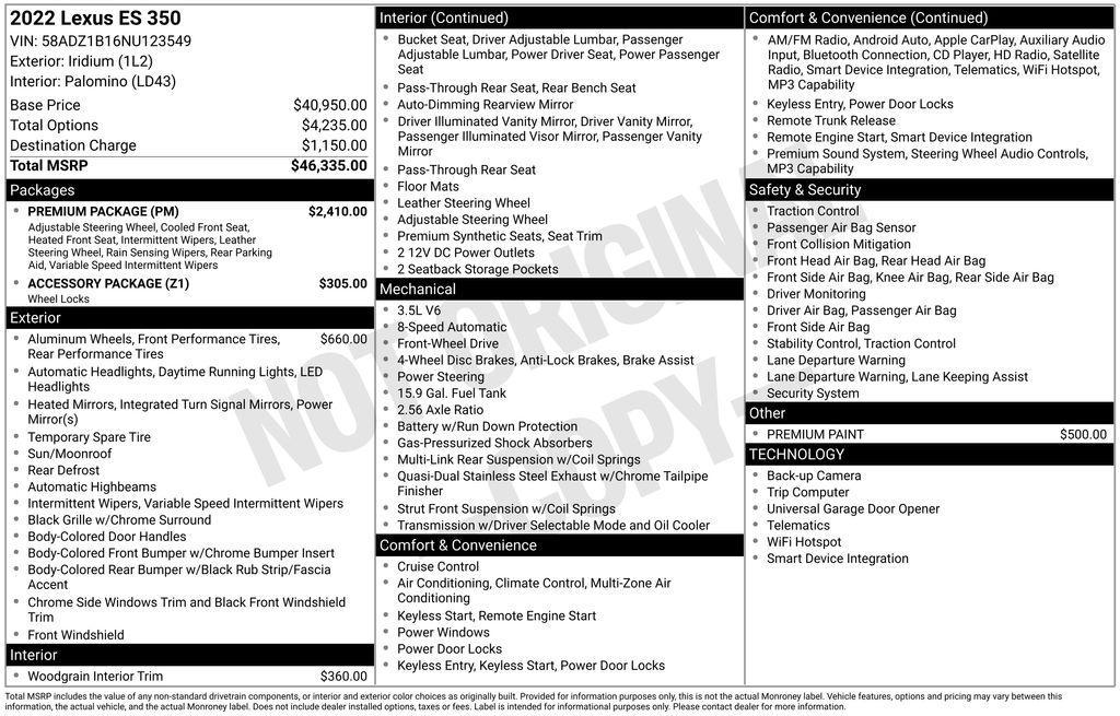 used 2022 Lexus ES 350 car, priced at $34,400