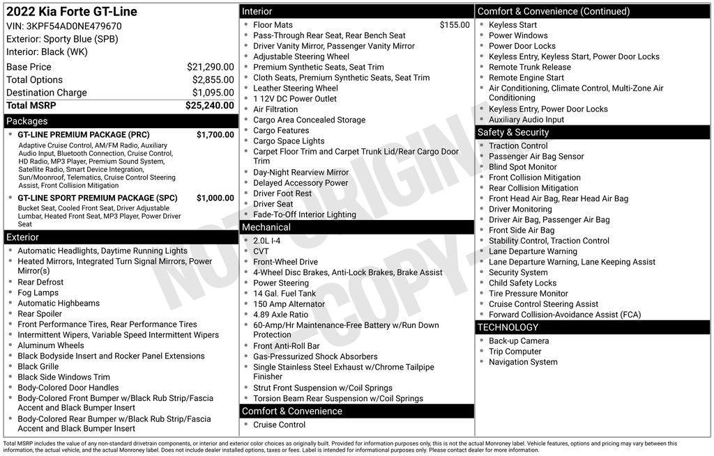 used 2022 Kia Forte car, priced at $19,500