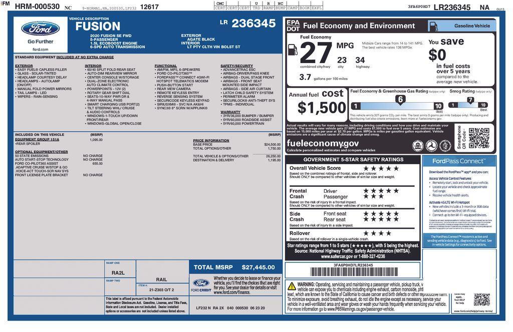 used 2020 Ford Fusion car, priced at $15,200