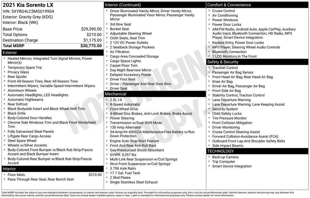 used 2021 Kia Sorento car, priced at $17,997