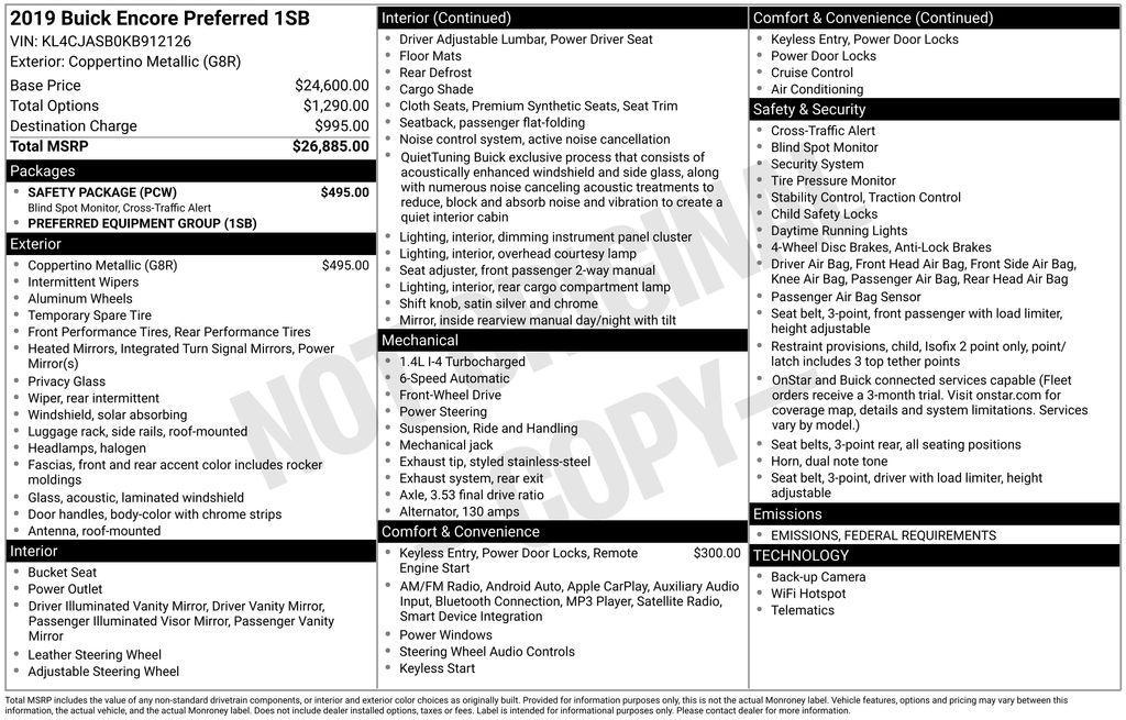 used 2019 Buick Encore car, priced at $16,200