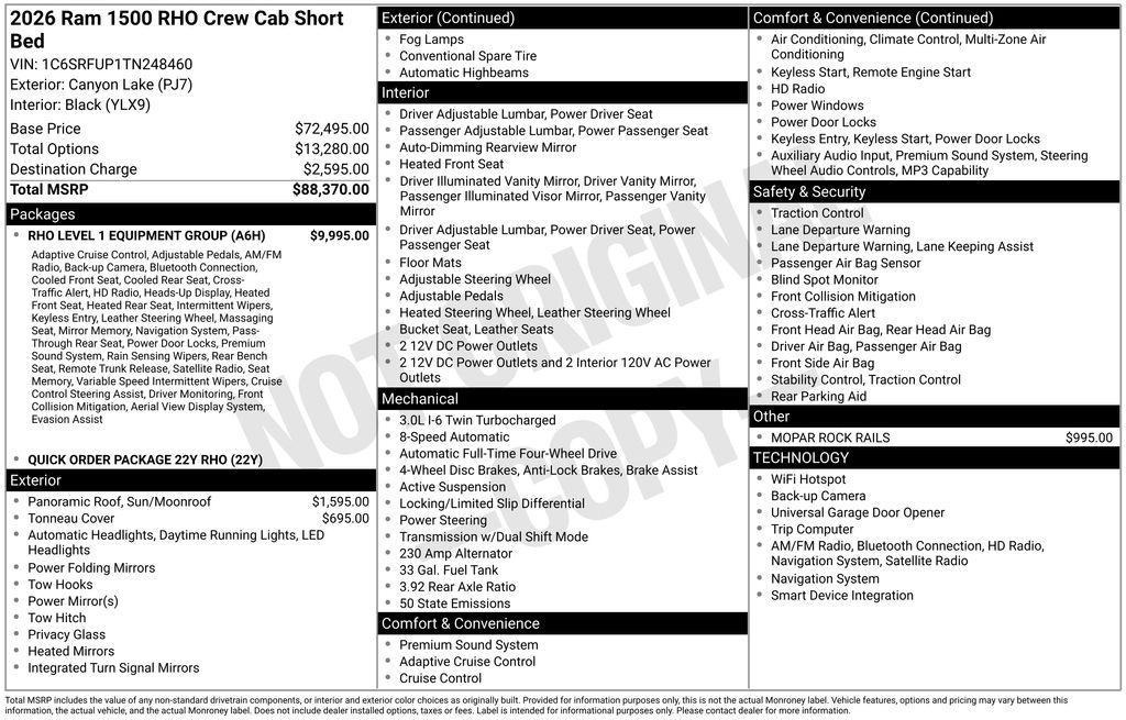 new 2026 Ram 1500 car, priced at $88,370
